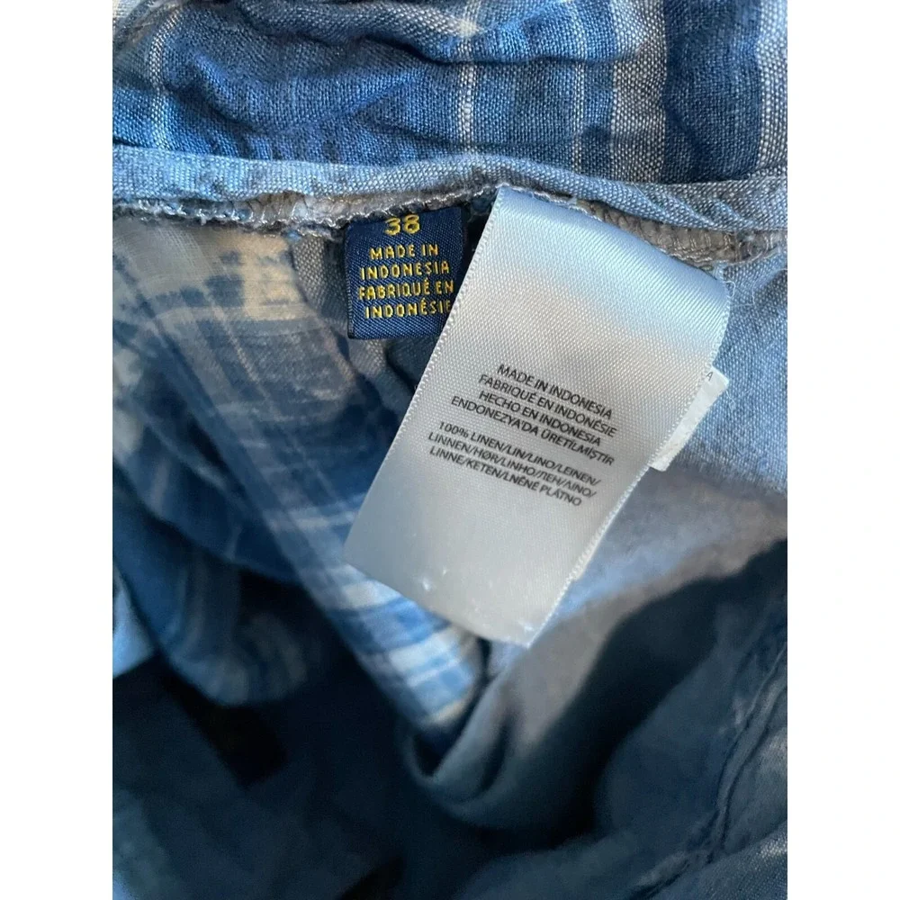 Polo Ralph Lauren India Madras Shorts Mens 38 Blue Plaid 100% Linen Classic Fit